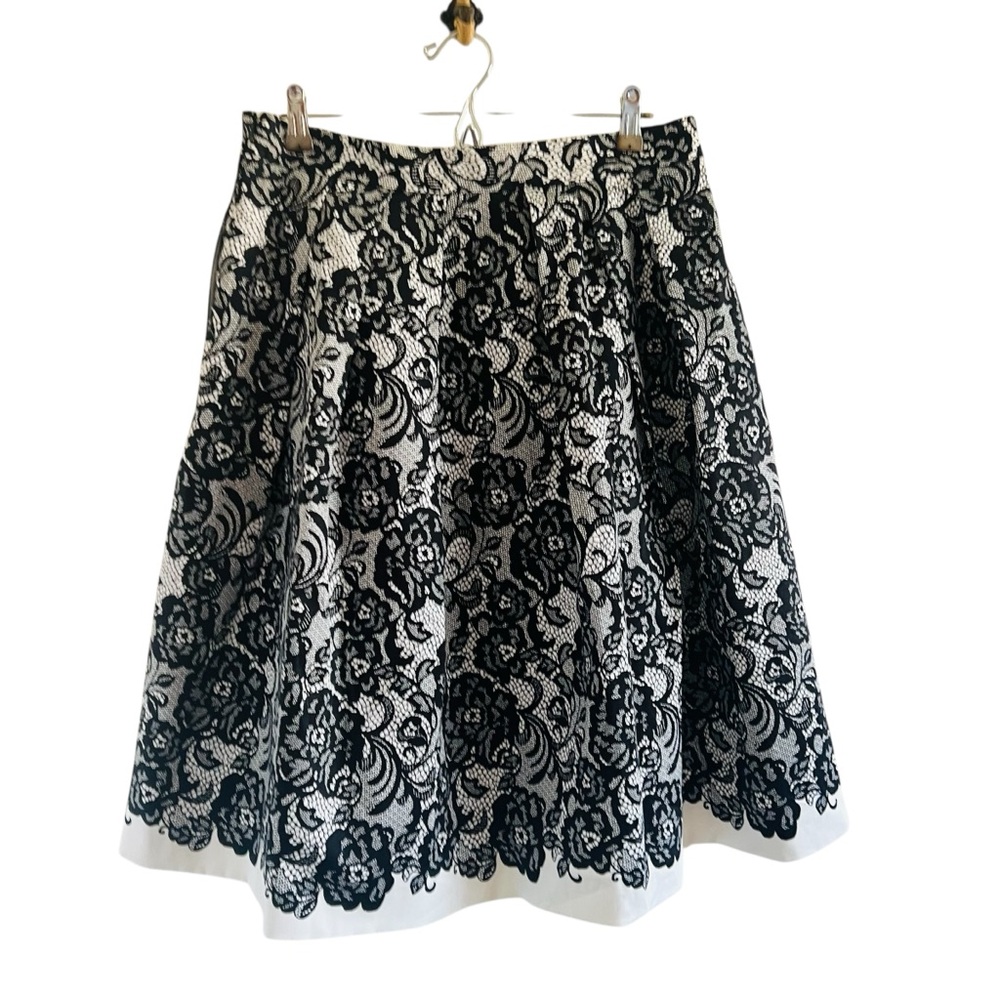 White House Black Market Black and White Lace Print Knee Length Skirt